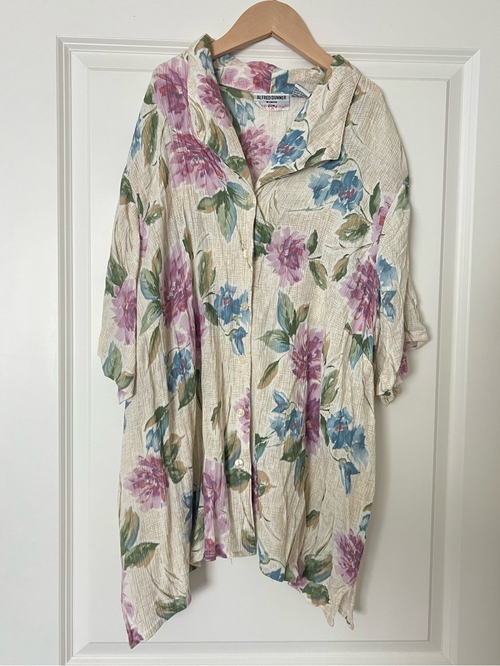 Alfred Dunner Cream Floral Button-Front Shirt with Pink & Blue Blooms